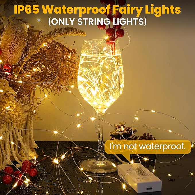 Mlambert LED Fairy Lights Battery Operated with Timer, Rechargeable Mini Twinkle Lights for Christmas Decor Holiday Party, 98.4FT(16.4x6), Warm White