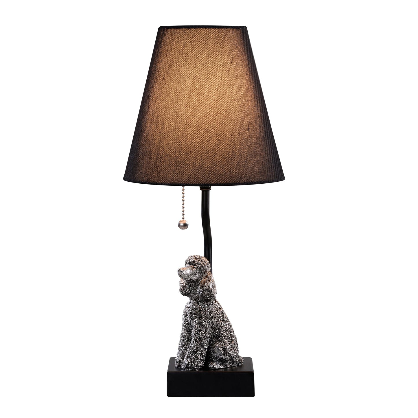 JJDQB Portable Poodle Table Lamp with USB-C & USB-A Charging Ports, Black Fabric Shade & Dog Figurine Base, Nightstand/Bedside Lamp with Pull Chain Switch – Gift for Dog Lovers 24094