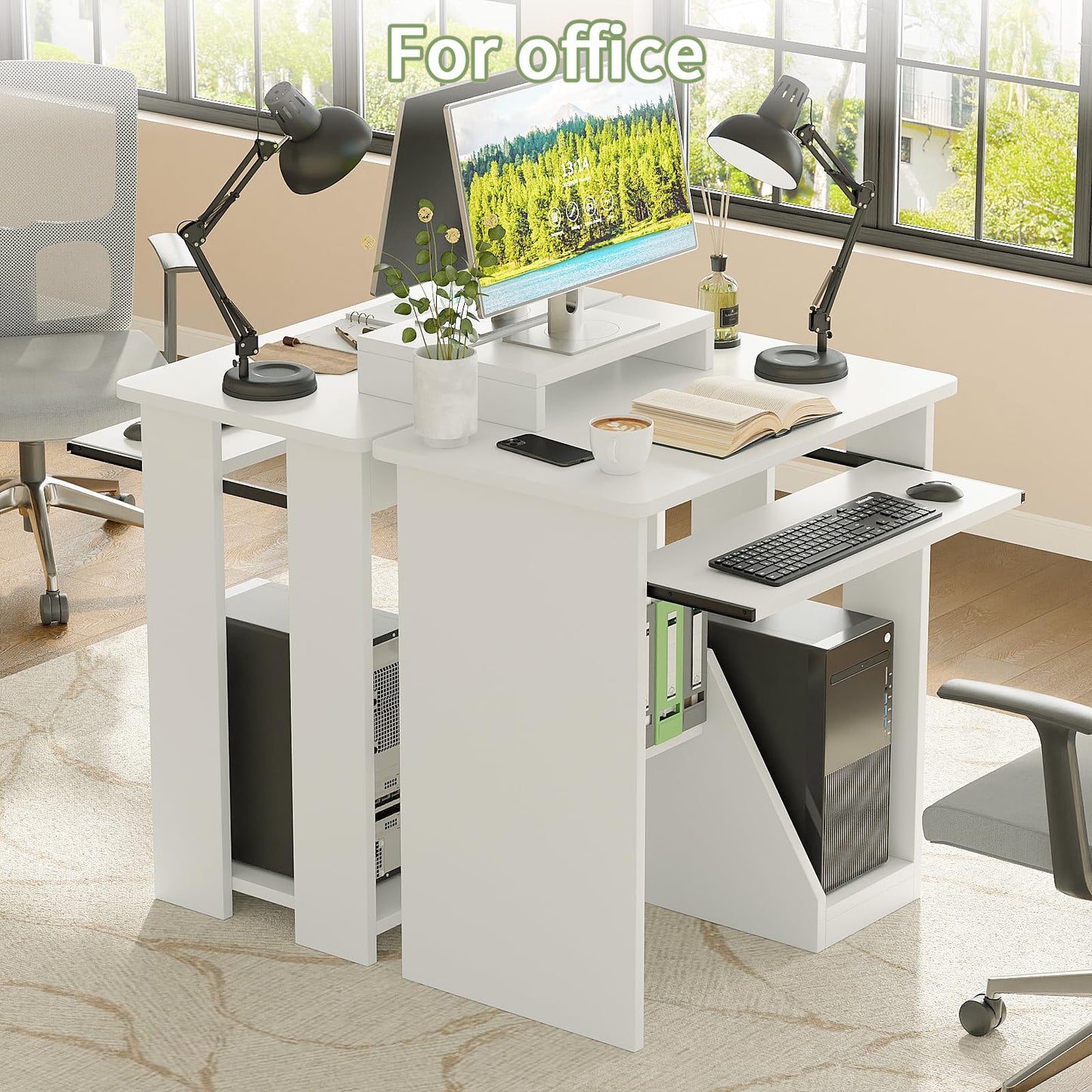 ALISENED 30" Small Computer Desk with Keyboard Tray Monitor Stand, Study Writing Desk with Storage Shelves, Modern Workstation for Small Spaces, Save Space, White
