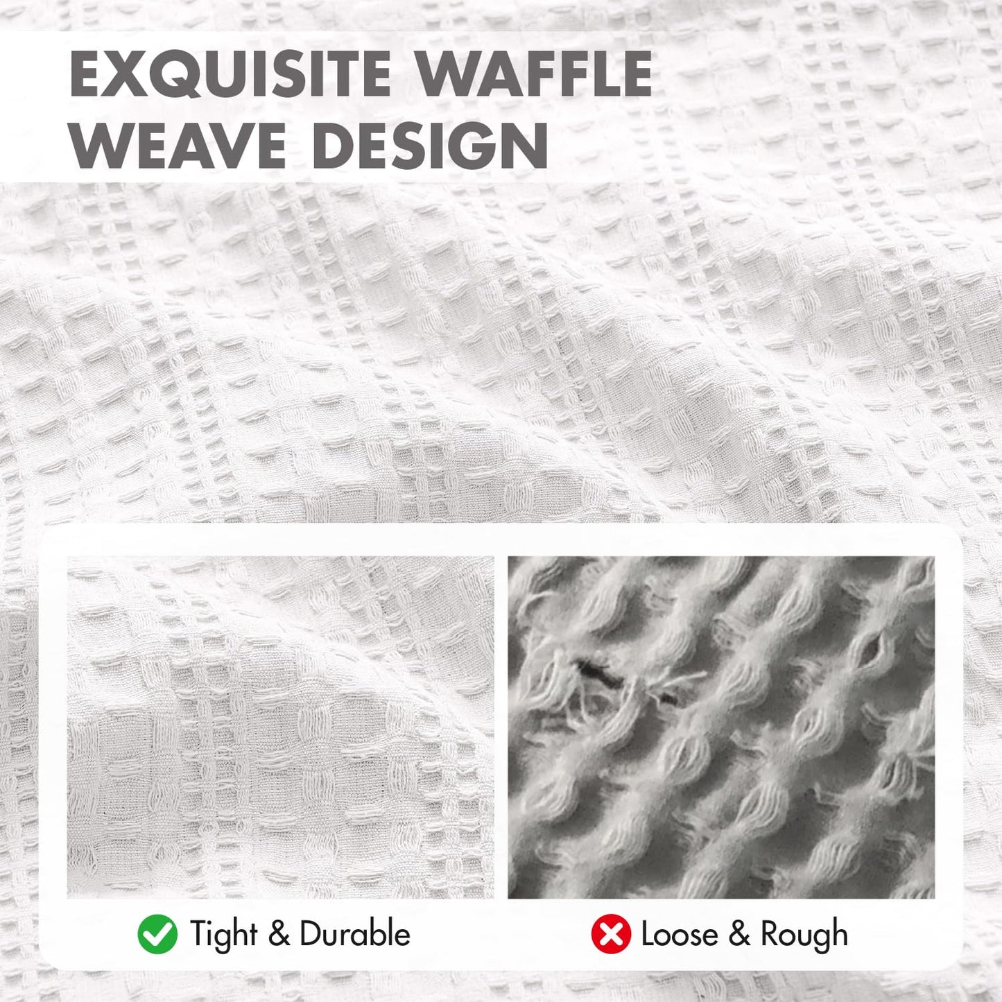 Woaboy Set of 2 Decorative 100% Cotton Waffle Throw Pillow Covers 18x18, Neutral Euro Shams Weave European Cushion Cases for Couch Sofa Bed Modern Farmhouse Home Decor, White