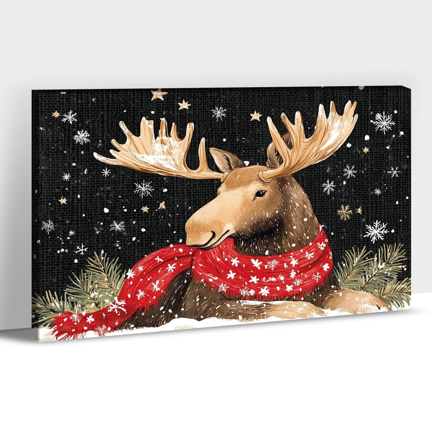 GUTTATY Christmas Canvas Wall Decor, Elk with Red Scarf Christmas Wall Art, Winter Scene Christmas Pictures Wall Decor, Snowy Christmas Posters Framed for Living Room, Bedroom, Office 18x24 Inch