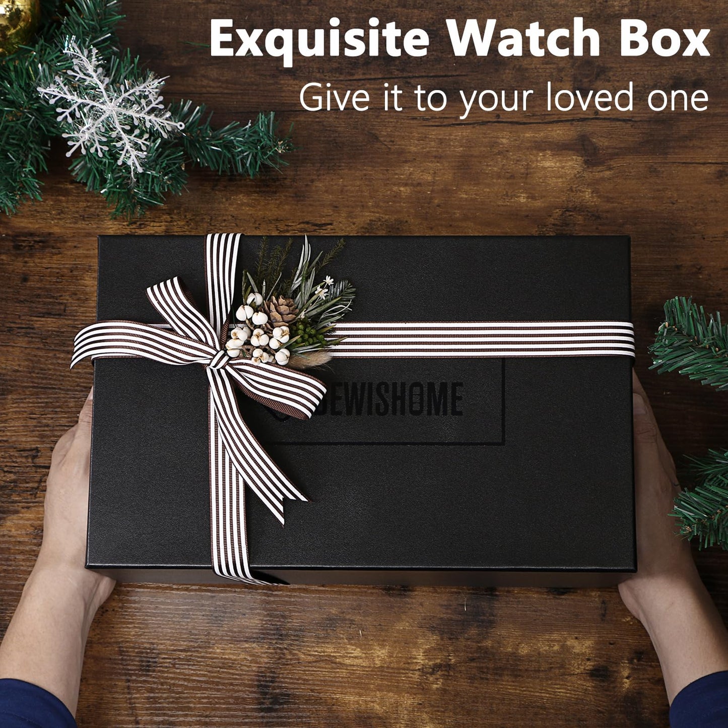 BEWISHOME High-End Watch Box, 20-Slot Watch Case with Large Glass Lid, Wooden Watch Cases for Men, Watch Storage, Watch Organizer, Synthetic Leather Interior, For Father's Day Brown SSH04Y