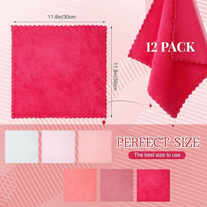 Syhood 12 Pieces Face Wash Cloth 12 x 12 in Makeup Remover Cloths Towel Coral