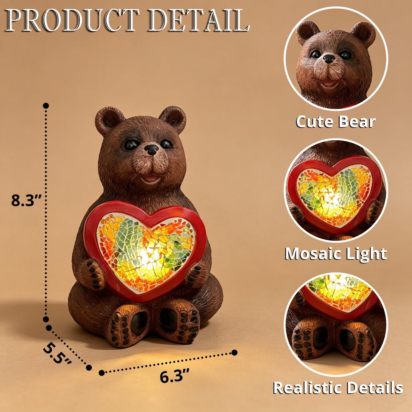 Vasesun Solar Bear Garden Statues Decor for Outdoor, Brown Bear Figurine Lights for Lawn Patio Yard Decoration - Unique Christmas Housewarming Gift for Grandma Wowen Mom