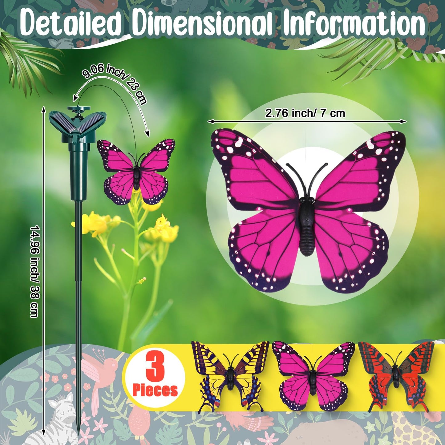 Rossesay 3 Pcs Solar Flying Moving Fluttering Waterproof Garden Stakes Decorations for Home Yard Pathway Garden Landscape Christmas Outdoor Indoor Centerpieces Gift Decorations (Butterfly)