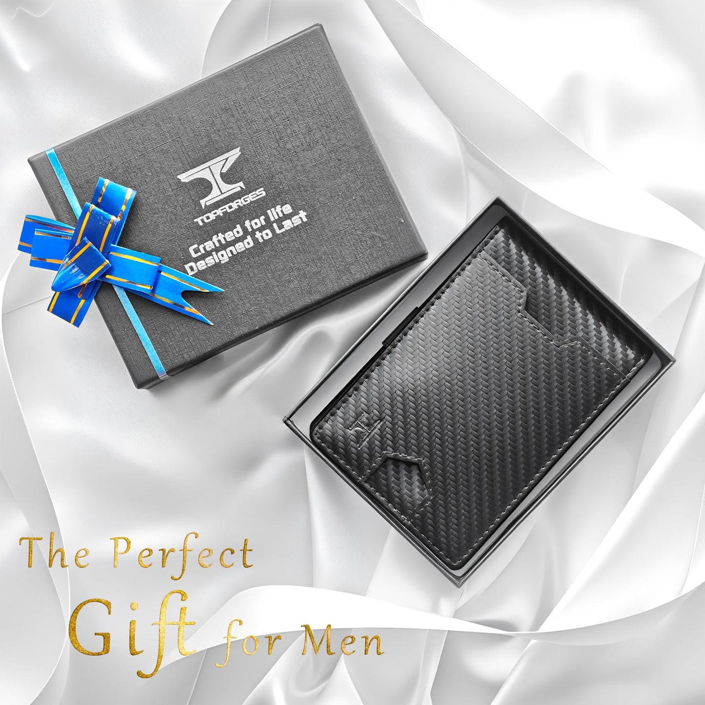 TOPFORGES RFID Wallet for Men with Money Clip (Removable) Slim Mens Wallet Carbon Fiber Front Pocket Minimalist Cash Card Holder Fits 11 Cards ID Window Includes Gift Box(Black