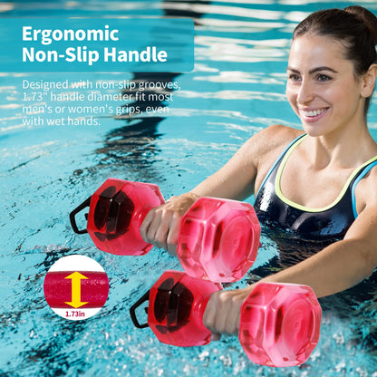 Water Weights for Pool Exercise Set of 2, Aquatic Exercise Dumbbells with Non-slip Handle, PE Materials Water Dumbbell Aerobics for Water Aerobics Weight Loss (Pink)