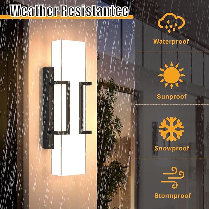 Hyunbae LED Wall Sconce Lights, 16" Modern Outdoor Light Fixture Wall Mount, Waterproof Porch Lamp for Outside, 3000K LED Exterior Lighting with Clear Glass for House Patio Front Porch Garage Entryway