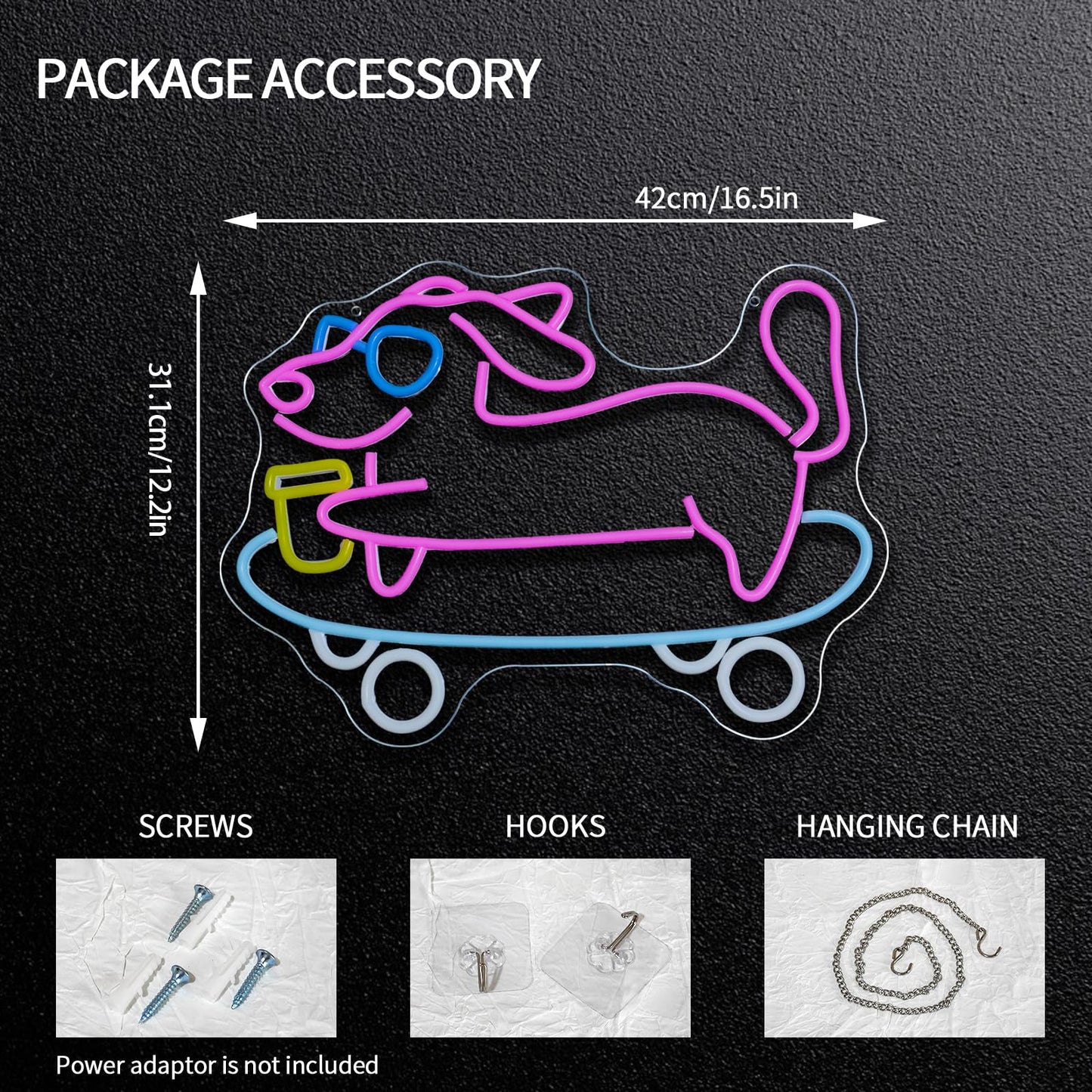 Runalosa Skateboarding Dachshund Neon Sign Dimmable Skateboard Dog Neon Light Sign for Wall Decor Cute Led Signs for Bar Cafe Party Bedroom Pet Shop Kids Room Decor Birthday Gift 16.5" x 12.2"
