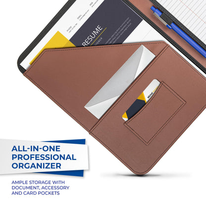 Samsill Contrast Stitch Leather Padfolio and Business Portfolio for Men and Women, Resume/Document Organizer with Writing Pad, Tan