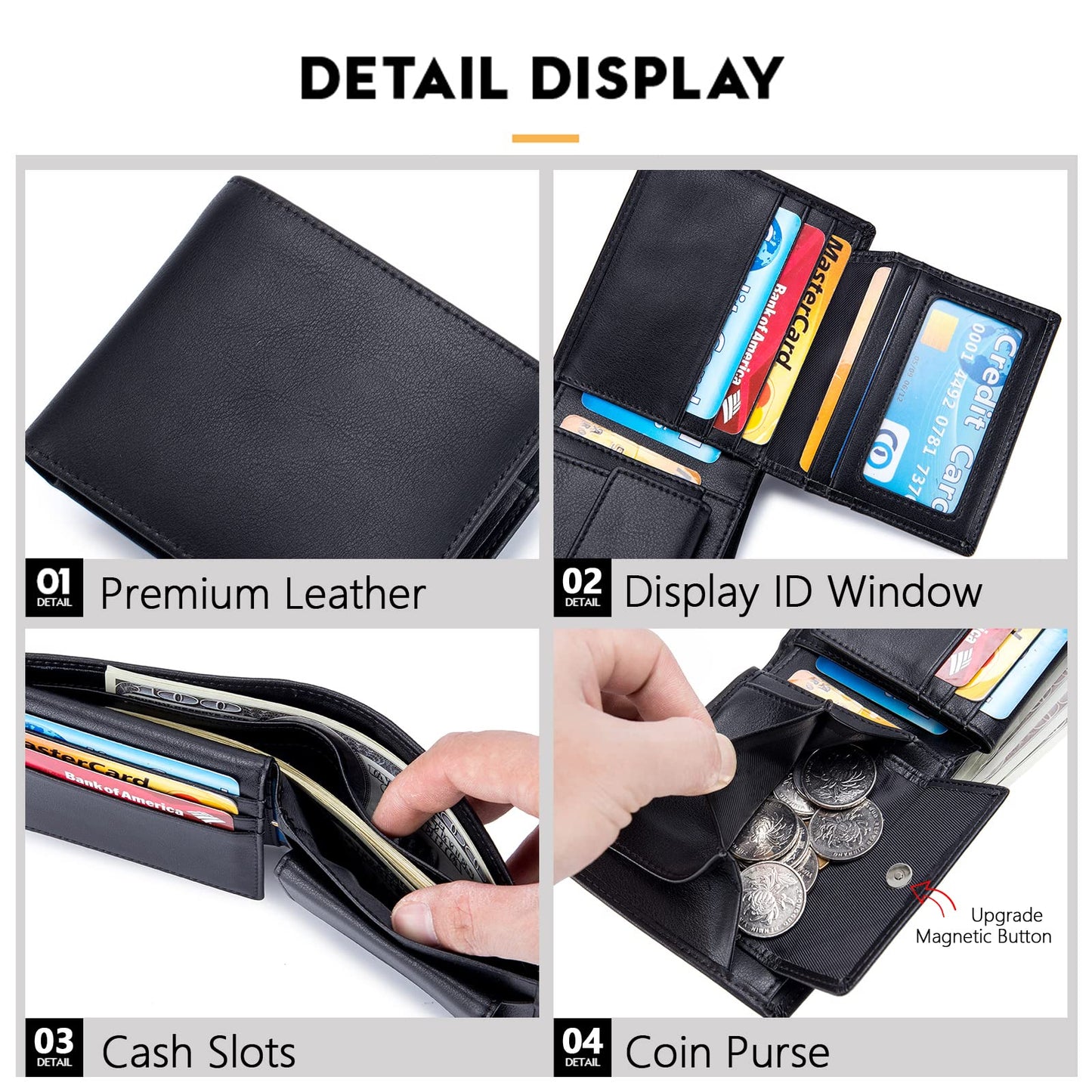 OFAMOUS Men's Leather Wallet with Coin Pocket Flip Up ID Window RFID Blocking Slim Bifold Credit Card Front Pocket Wallet (Blue)