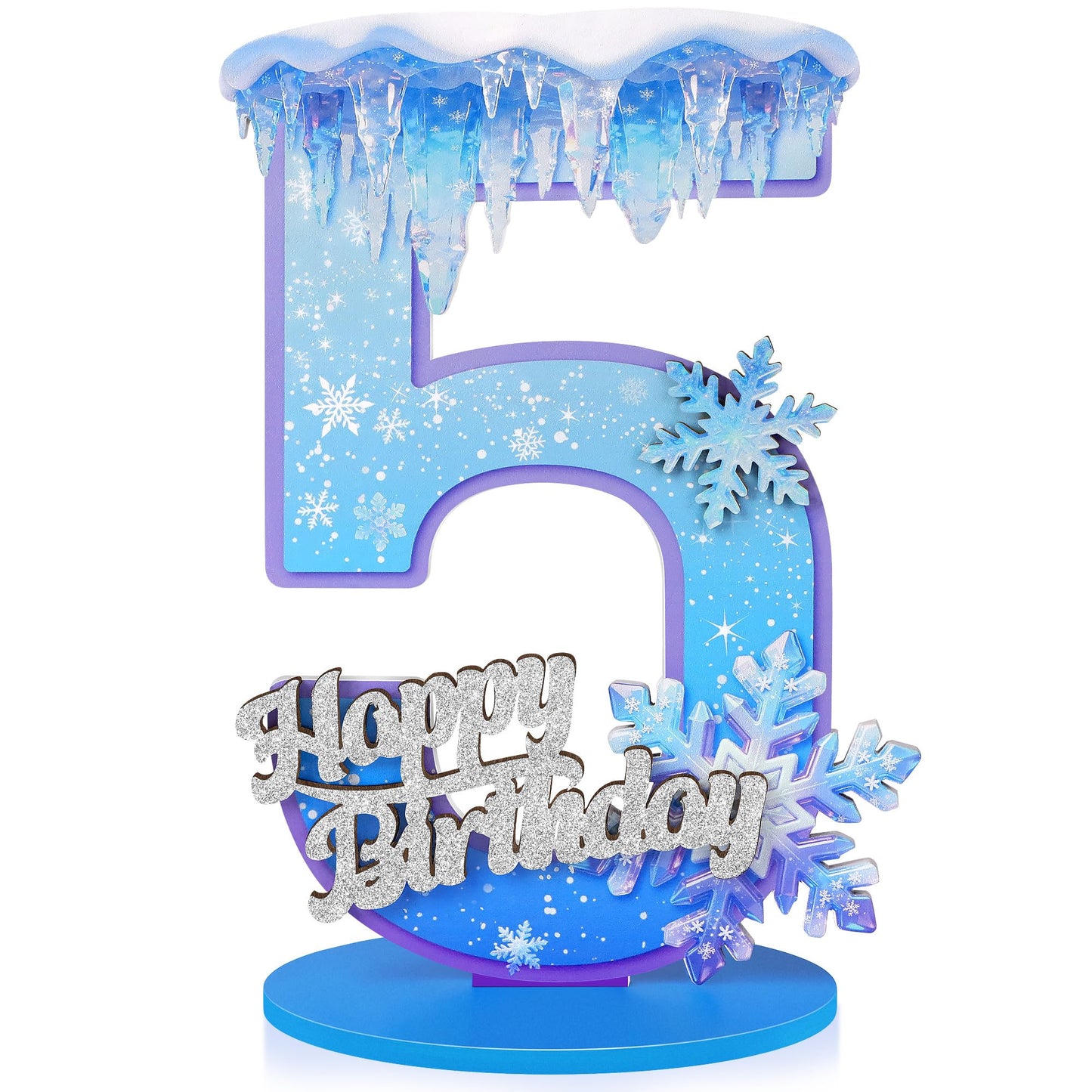 Snowflake Birthday Number Sign Centerpiece Snowflake Theme Party Decorations Winter Wooden Party Centerpieces for Table Decoration Photo Props Snowflake Birthday Decorations