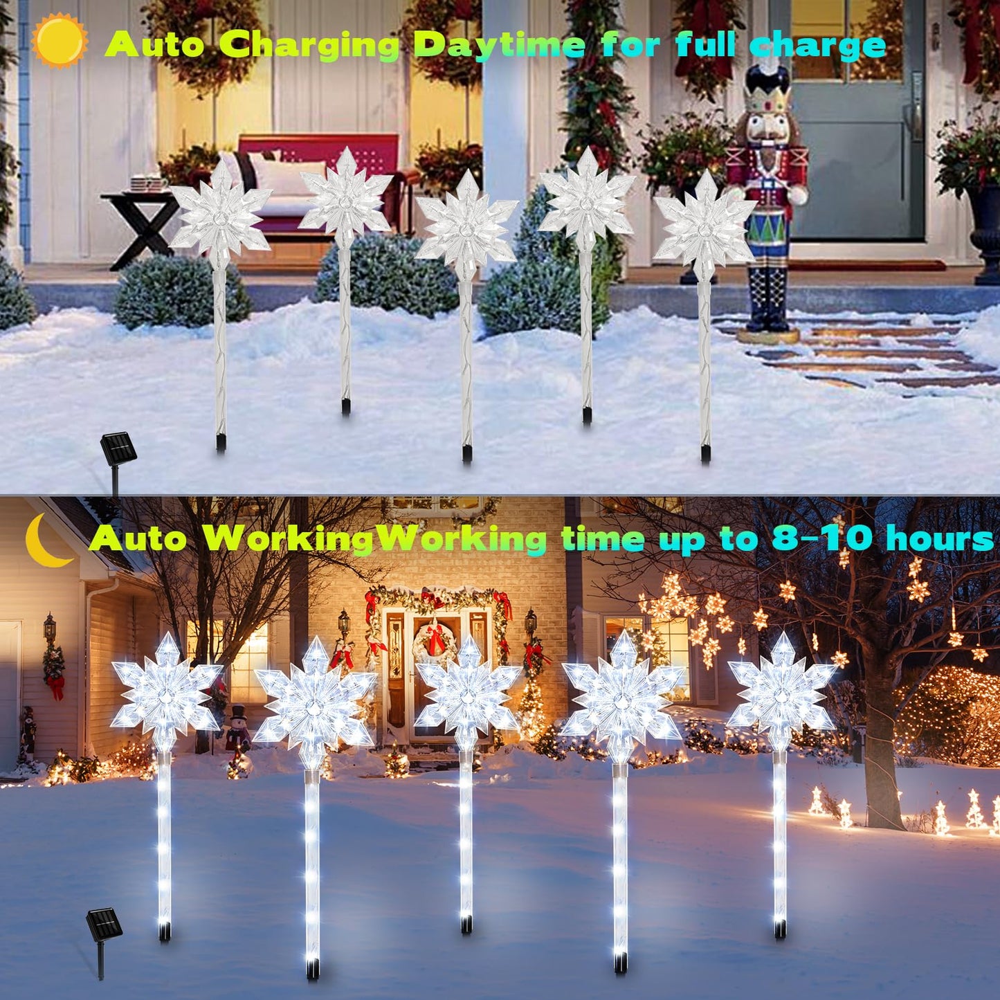 VOGVOG Snowflake Solar Christmas Pathway Lights, Set of 5 LED Outdoor Stake Lights, Waterproof Christmas Decorations for Garden, Yard, Lawn, Walkway, Patio Decor (Cold, 5pcs)