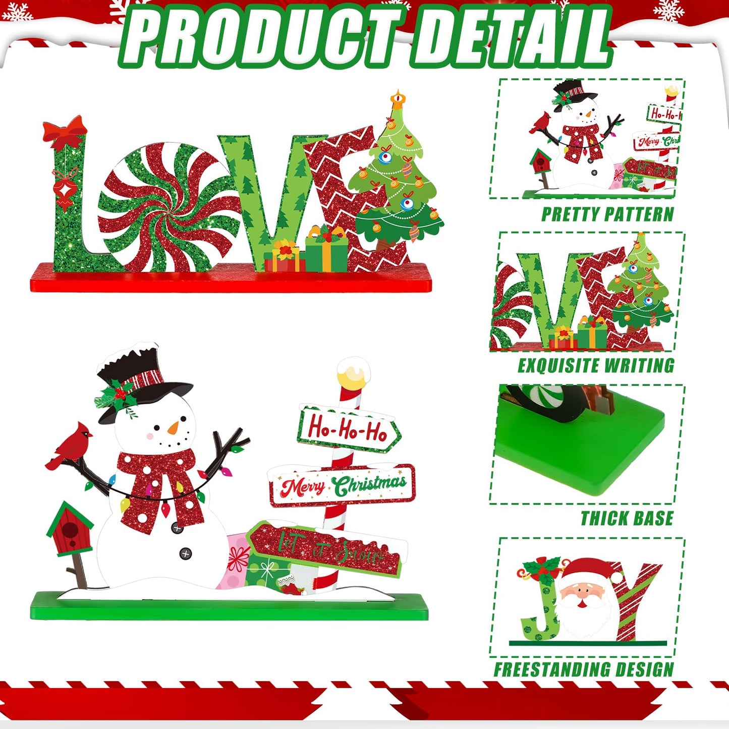 Marsui 12 Pcs Christmas Wooden Table Decor Xmas Decorative Home Table Centerpiece Merry Christmas Wood Signs Lime Green and Red Hope Believe Joy Noel Peace Love Wooden Signs for Party Decoration
