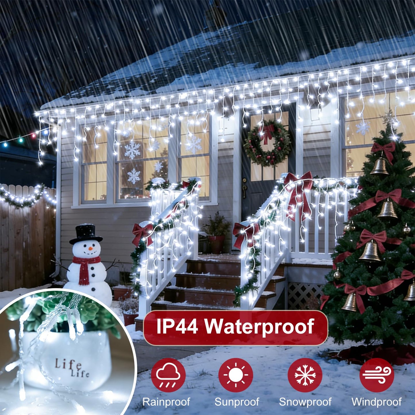 AGELCK White Icicle Lights Outdoor, 58.8FT 624 LEDs 96 Drops 8 Modes, Remote Control, Timer & Memory, Dimmable, Connectable, Waterproof Twinkly Christmas String Lights for Outside Indoor Xmas Wedding
