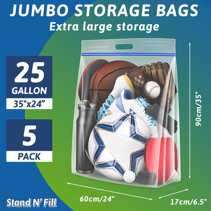 Extra Large 25 Gallon Storage Bags - 35” x 24” with Resealable Zip and Carry Handle, Ideal for Clothes, Pillows, Moving and Travel, Set of 5