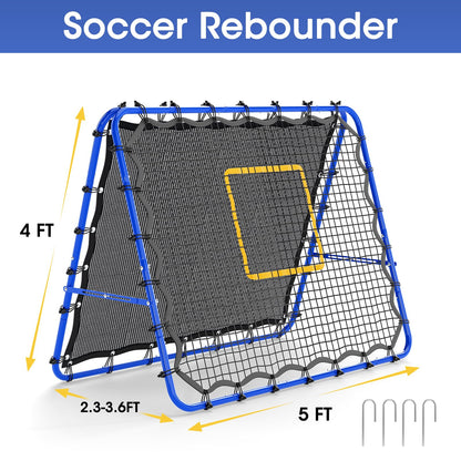 JIRTEMOT Soccer Rebounder Net, 2-Sided Football Trainer with Fast/Slow Rebound for Ball Control, Passing, Shooting, Portable Volleyball Practice Equipment for Youth & Adults, Easy Setup, 5FTx4FT