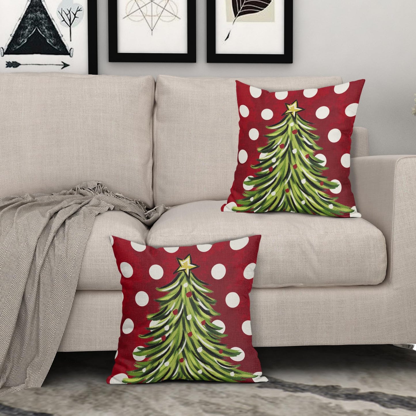 Sivirary Dark Red Christmas Pillow Covers 18x18 Inch Set of 2 Xmas Tree Polka Dots Holiday Decorative Winter Throw Pillowcases Outdoor Seasonal Farmhouse Cushion Cases Decor for Sofa Couch Bed