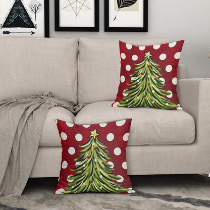 Sivirary Dark Red Christmas Pillow Covers 18x18 Inch Set of 2 Xmas Tree Polka Dots Holiday Decorative Winter Throw Pillowcases Outdoor Seasonal Farmhouse Cushion Cases Decor for Sofa Couch Bed