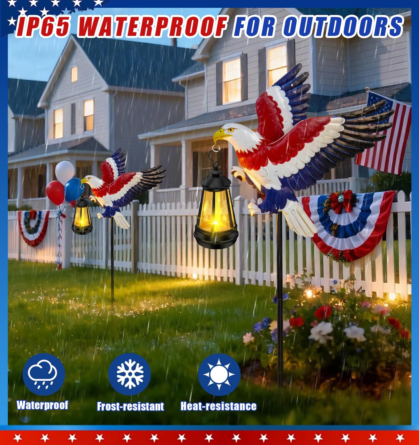 250th Anniversary America Eagle Garden Stake 4th of July Decorations Outdoor Patriotic Independence Memorial Day,29.9in Metal Eagle with Solar Lights,Decorative Garden Stakes for Yard Art Patio Porch