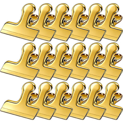 Chip Clips, 18 Pack Stainless Steel Bag Clips, 1.57'' Heavy Duty Snack Bread Coffee Clip, Air Tight Seal Food Clip Clamp Office Paper Clamps for Food Packages, Kitchen, Office, Home, Fridge Gold