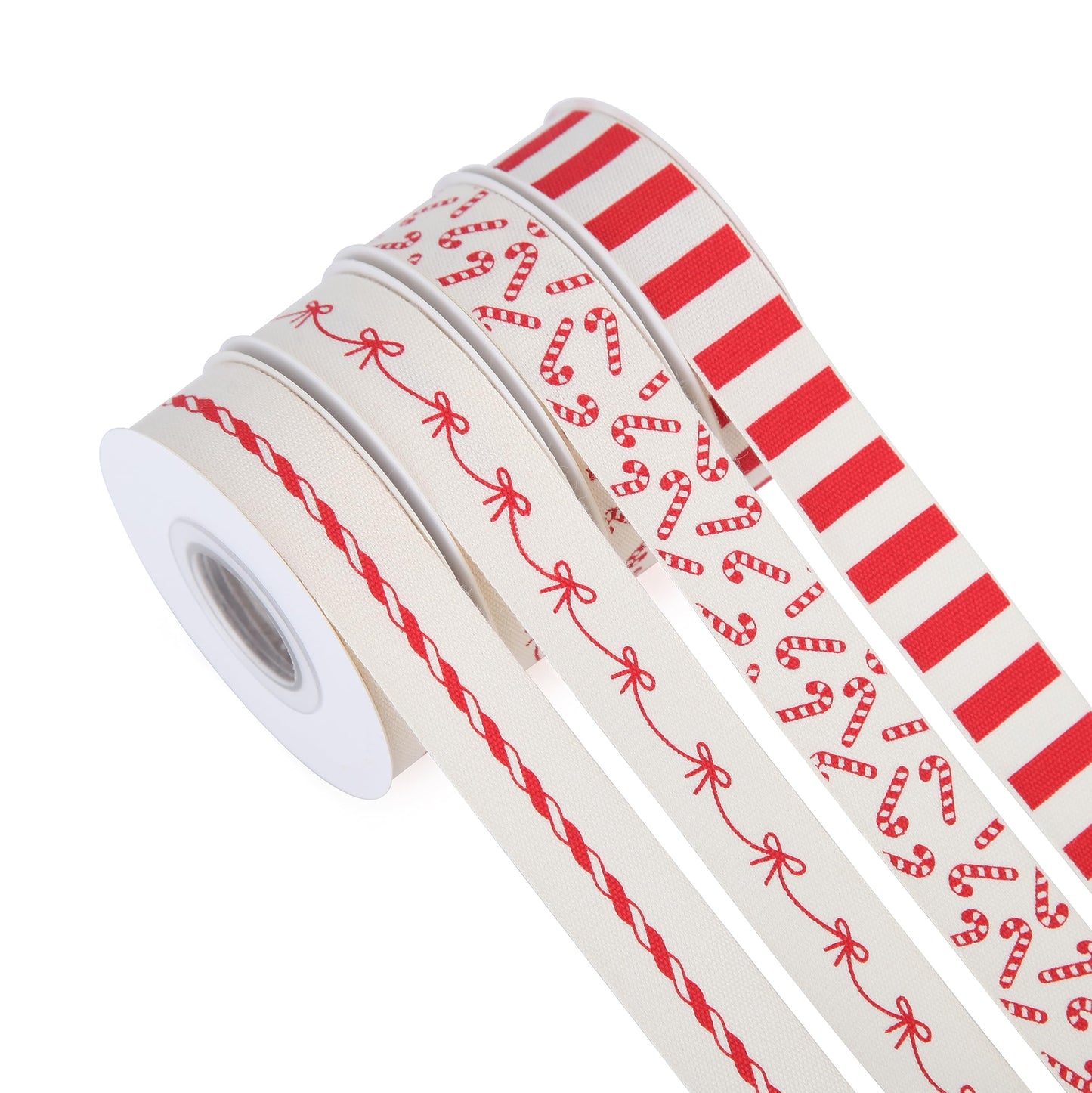 Meseey 4 Rolls 20 Yards 5/8 Inch Christmas Candy Peppermint Ribbon Red and White Stripe Cotton Ribbons for Gift Wrapping, Wreath,Tree Decoration, Outdoor Deco (Red)
