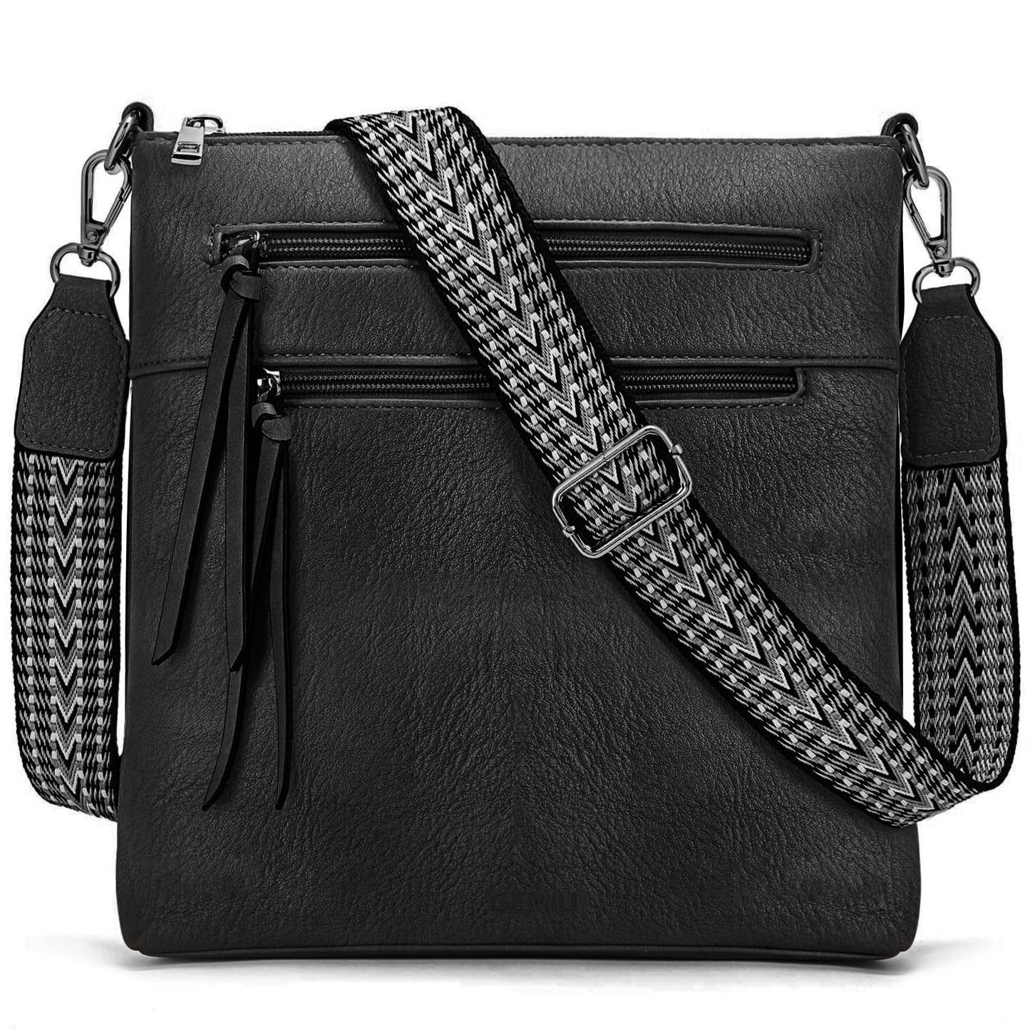 GEMIU Small Crossbody Bags for Women Travel Multi Pocket Crossbody Purse Women's Crossbody Handbags with Guitar Strap Black