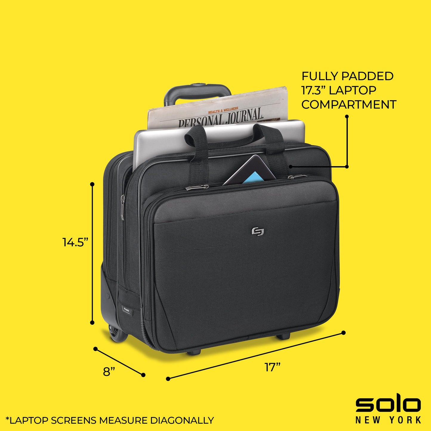 Solo New York Rolling Catalog Case with Wheels - Roller Laptop Bag, Wheeled Briefcase for Women & Men, Carry On Size for Travel, Fits 17.3" Computer - Empire, Black