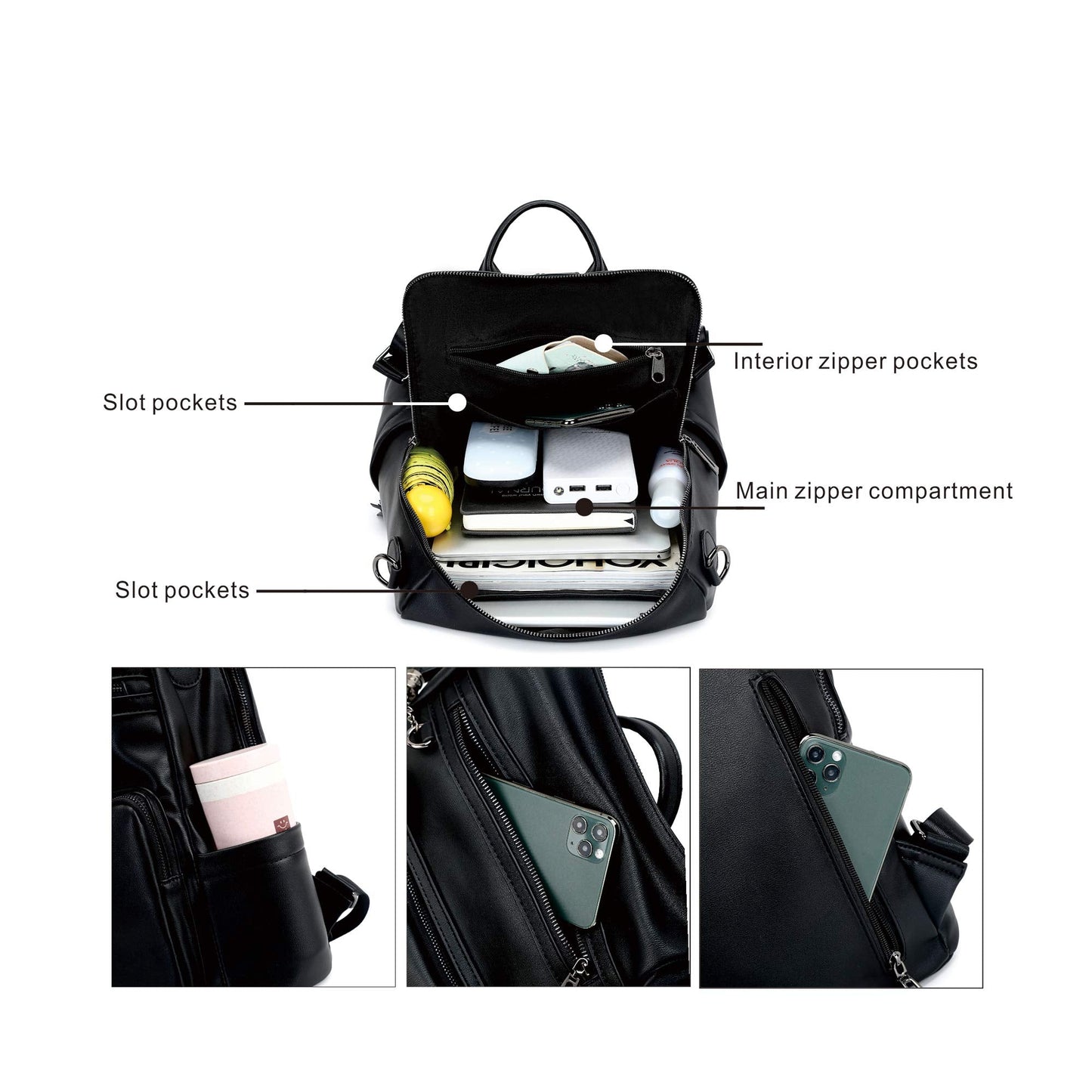 OPAGE Leather Backpack Purse for Women Fashion Tassel Ladies Shoulder Bags Designer Large Backpack Travel Bag