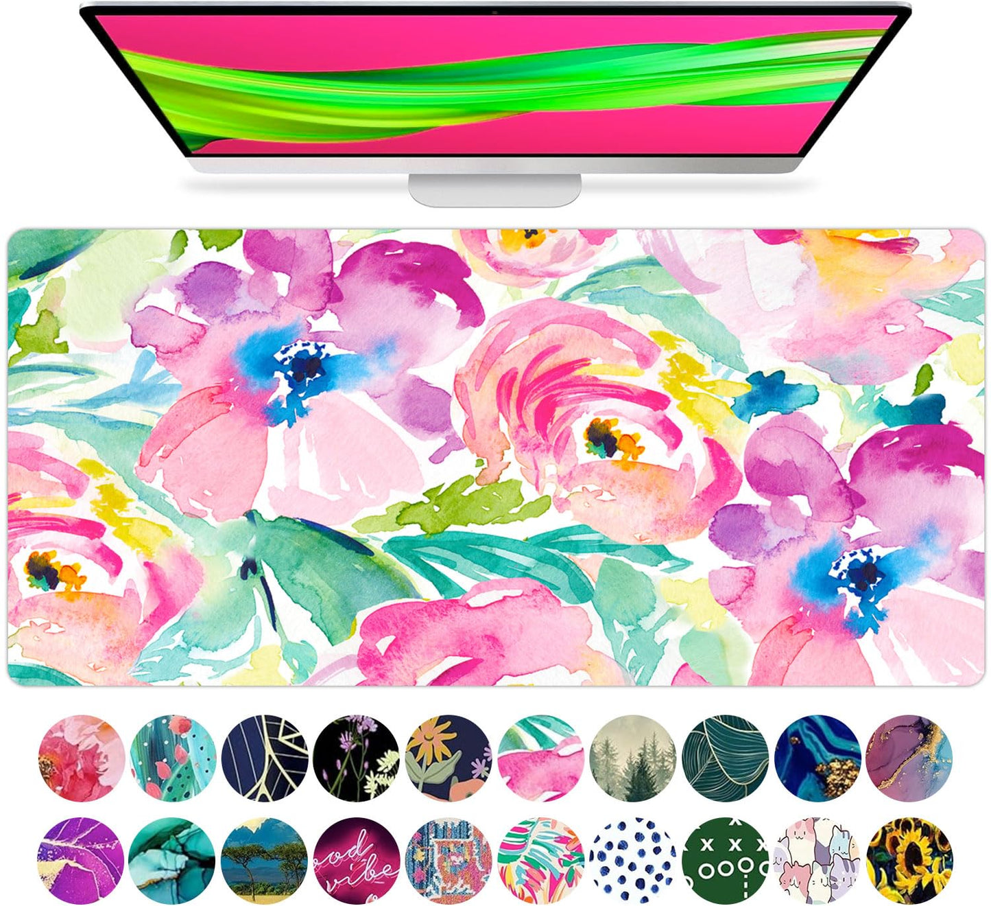 French KOKO Large Mouse Pad Desk Mat Desk Pad Keyboard School Essentials Office Decor Big Extended Laptop Protector Computer Accessories Pretty Mousepad Women Girls Pink Flowers XL Gift