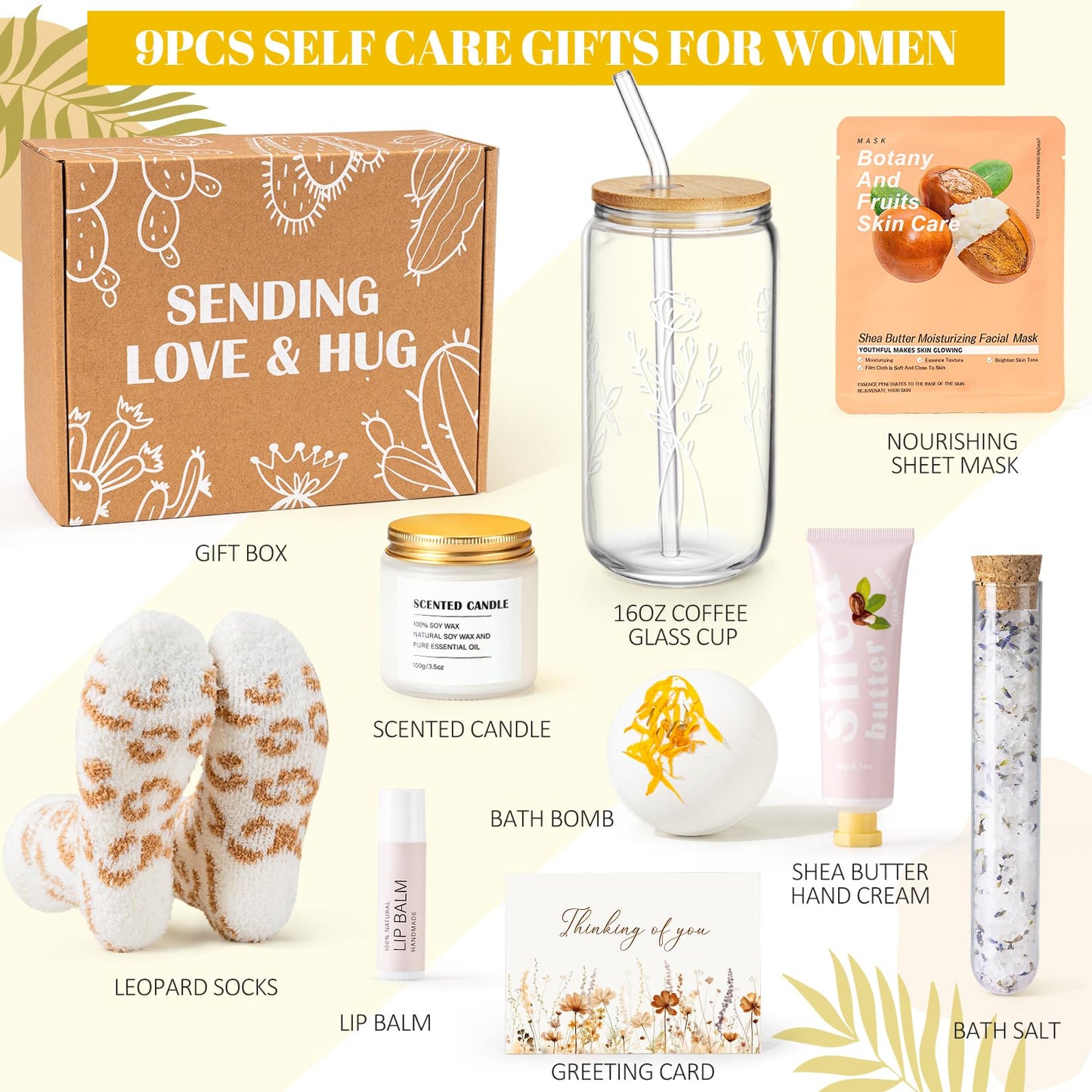 Self Care Gifts for Women Spa Gifts for Women Get Well Soon Gift Care Package, Christmas Mothers Day Relaxing Spa Gift Baskets, Feel Better Inspirational Thinking of You Box for Mom Her Sister Friends