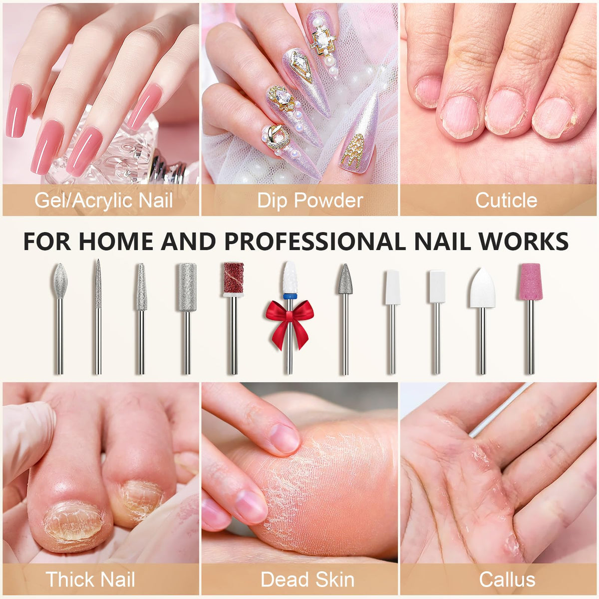 Kredioo Nail Drill Professional Electric 35000RPM Nail Drill Machine Kit Remove Gel Nails Acrylic Polish Thick Toe with 11 Sanding Bits E File Set