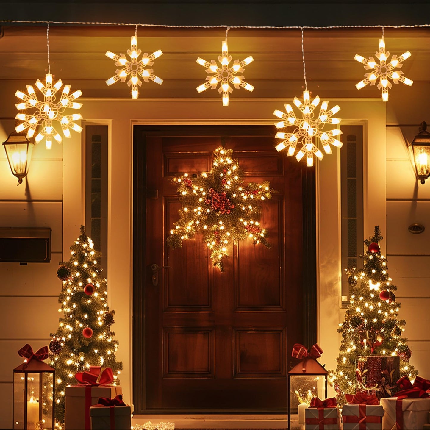 Snowflake Christmas String Lights with 9 Drops - 13ft 150 Mini Bulb Icicle Lights with Hooks, Plug-in Connectable Hanging Lights for Christmas Home Indoor Outdoor Party Wedding Holiday Décor, 2 Pack