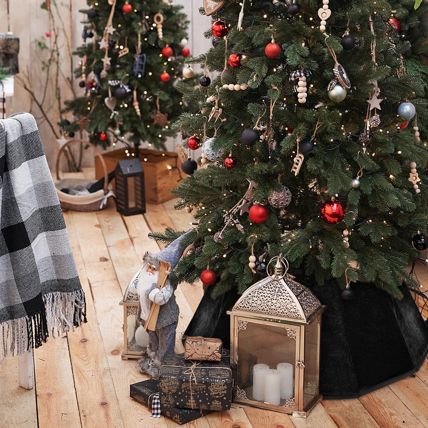 Black Velvet Christmas Tree Collar - Folable Tree Ring & Skirt for Artificial Trees - Base Stand Cover Decoration