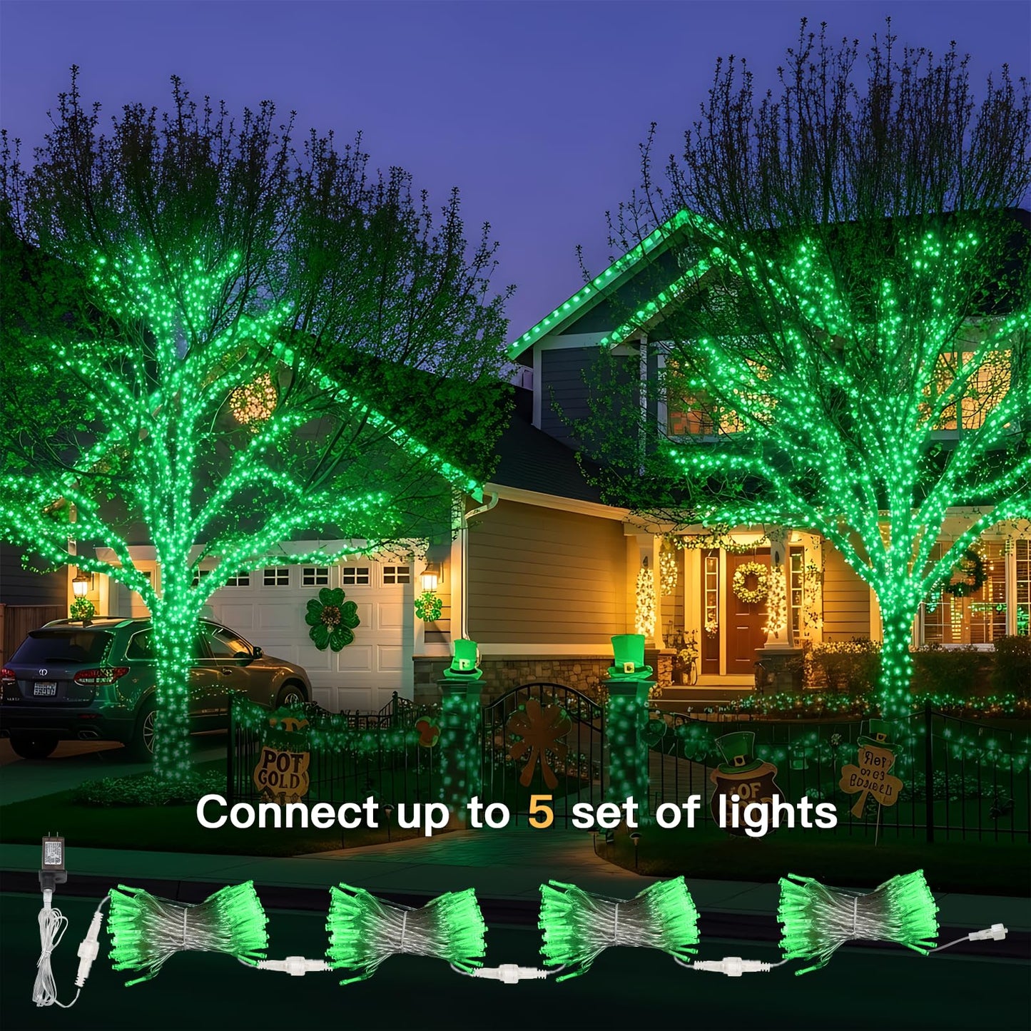 suddus Connectable Green Chirstmas Lights Outdoor with Remote, 66ft 200 LED String Lights Plug in Waterproof, Dimmable Clear Wire Fairy Lights for Xmas Tree,Halloween,Garden,Porch,Party,Dorm Decor