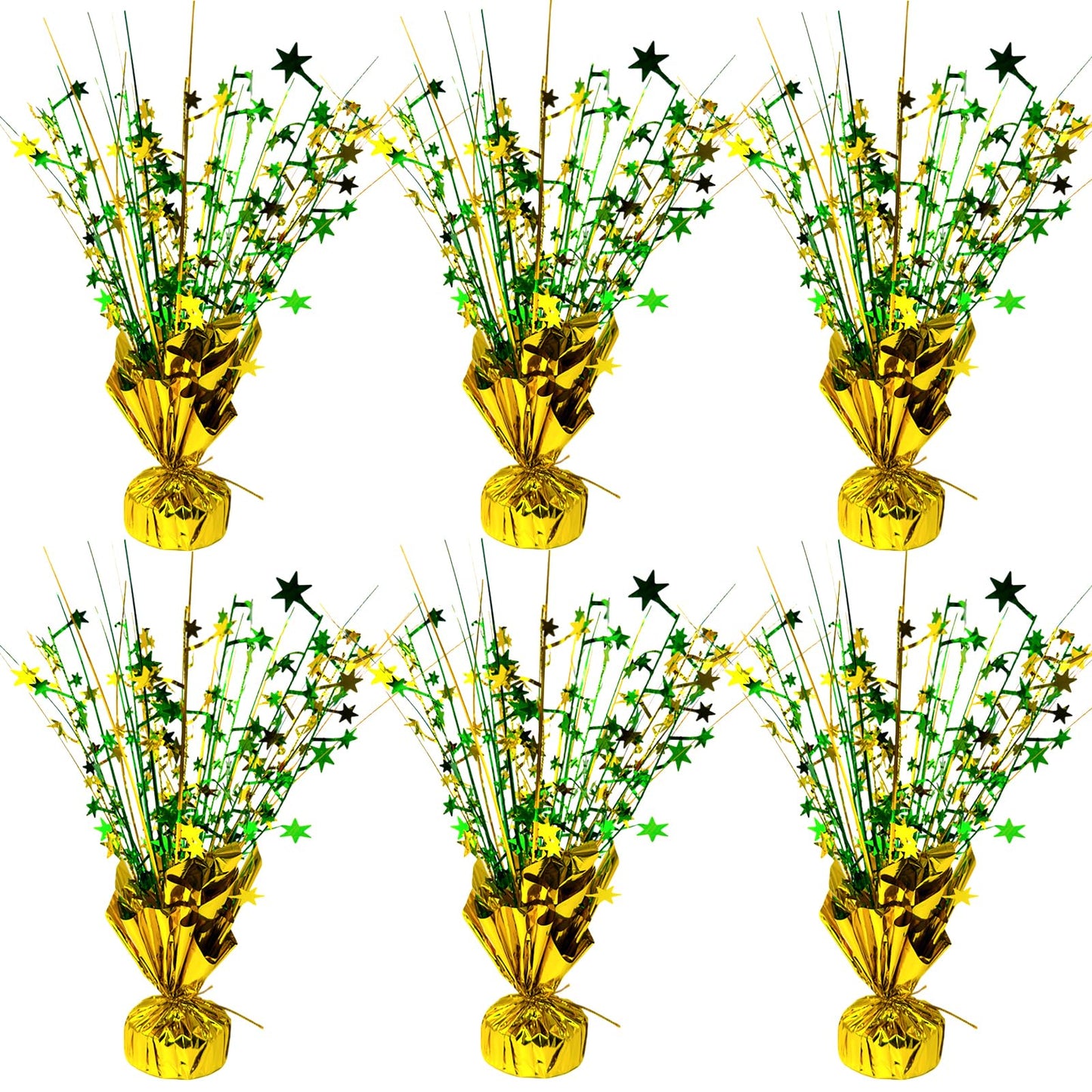 FUBININA 6 Pc St. Patrick's Day Party Decoration Metallic Foil Spray Centerpieces Star Burst Tabletop Decor for Irish St Patty's Day Jungle Animal Birthday Holiday Graduation Hawaiian Party Green Gold