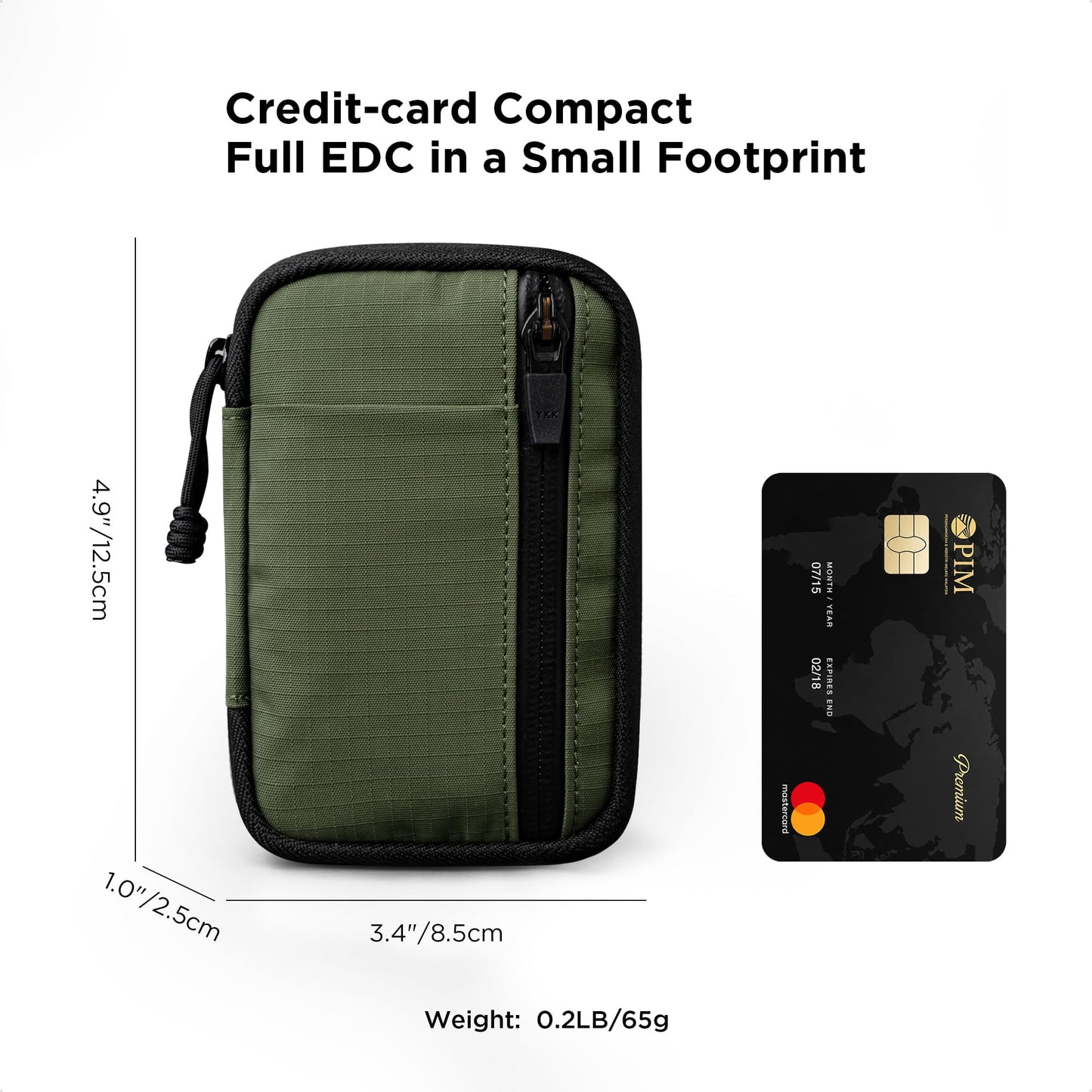 ALPAKA HUB Pouch V2 EDC Organizer for Cables, Cards, Coins, RFID Blocking Small Tool Bag and Pocket Protector for Everyday Carry and Travel, Axoflux 210D Ripstop Nylon, Green