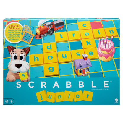 Mattel Games Scrabble Junior Kids Crossword Game with 2-Games-in-1, 2-Sided Game Board for 2 to 4 Players Ages 6 to 10 Years Old