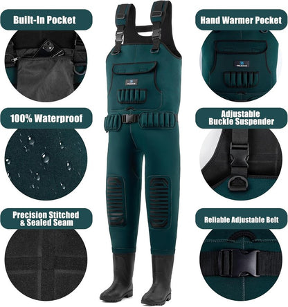 Chest Waders for Men & Women - Waterproof Neoprene Fishing & Hunting Waders with Boots