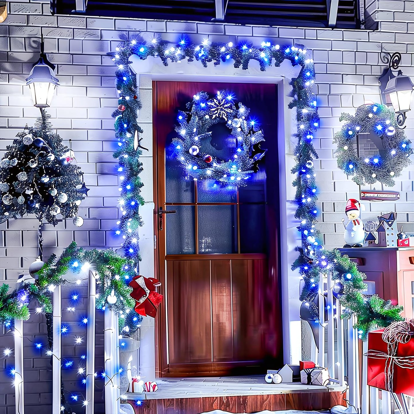 JMEXSUSS 66ft 200 LED Blue and White Outdoor Christmas String Lights, Expandable for Tree, Party, Home Decorations