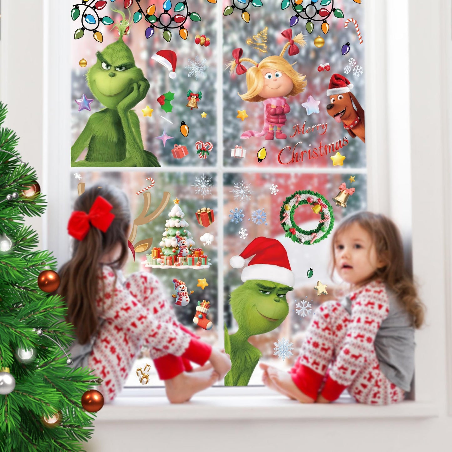 SUNWISHA Christmas Window Clings 10 PCS Reusable Double Sided Static Christmas Stickers Indoor Decor