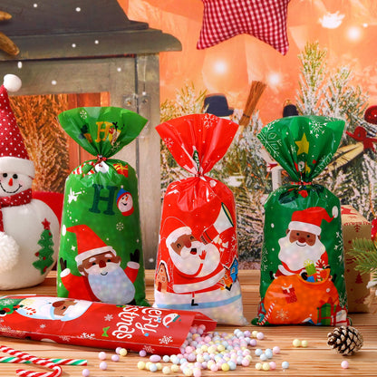 Spiareal 200 Pcs Christmas Cellophane Candy Goodie Bags Bulk Xmas Gift Treat Cookie Popcorn Bags Plastic Santa Claus Christmas Hat Snowman With 300 Ties Christmas Party Favor Supplies