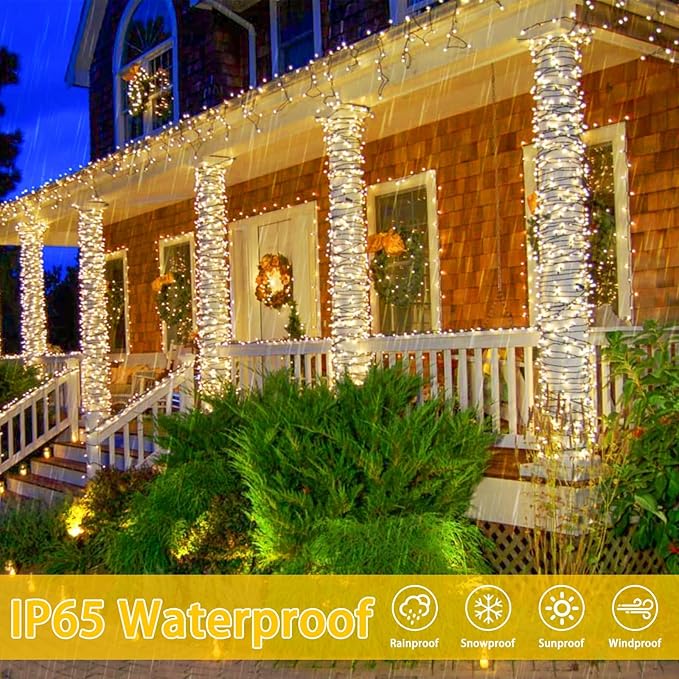 4 Pack Solar Chrismas Lights Outdoor, 170 FT Total 480 LED Solar String Lights for Outside with 8 Modes & Memory Function, Waterproof Twinkle Light for Xmas Tree Yard Party Decorations (Warm White)