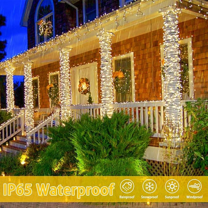 4 Pack Solar Chrismas Lights Outdoor, 170 FT Total 480 LED Solar String Lights for Outside with 8 Modes & Memory Function, Waterproof Twinkle Light for Xmas Tree Yard Party Decorations (Warm White)