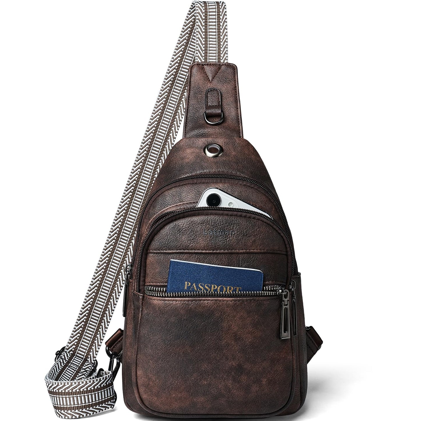 LATMAP 7L Sling Bag For Women Faux Leather Anti Theft Small Casual Daypack Backpack Fanny Pack Crossbody Chest Bags Purse Waterproof Coffee Color