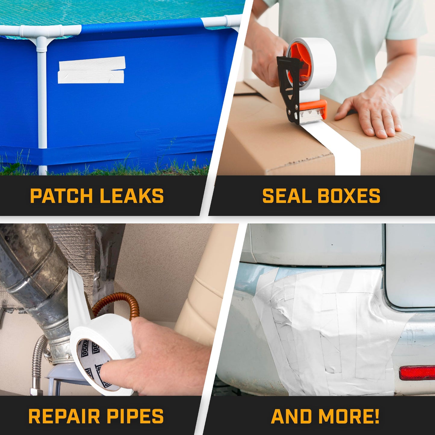 Lockport Duct Tape Heavy Duty Waterproof,20 Yards x 2 Inch,Strong Adhesive Roll for Indoor & Outdoor Repair,No Residue,Tear by Hand - Duct Tape Bulk Value (White, 6-Pack)