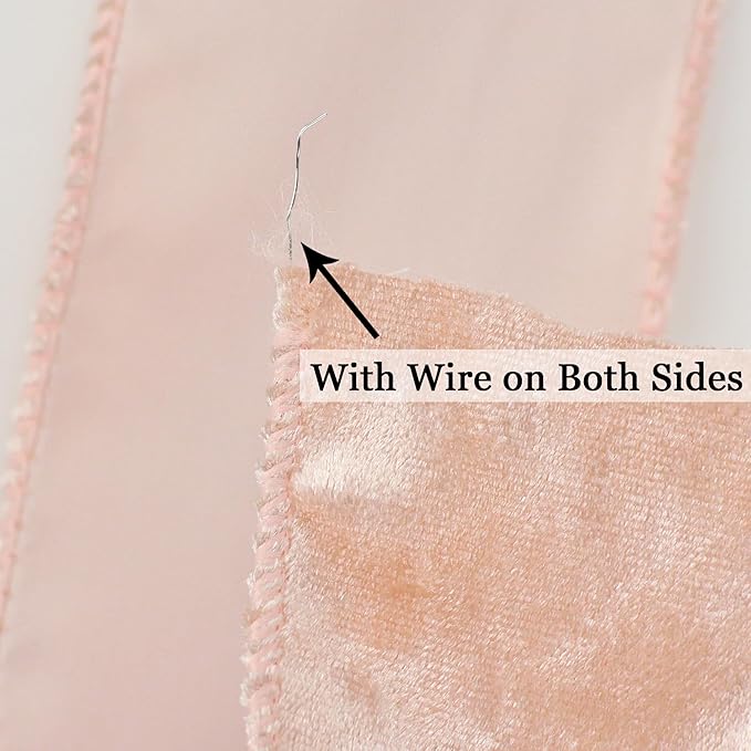 MEEDEE Rose Gold Velvet Wired Ribbon 2.5 Inch - 10 Yards Crushed Velvet for Christmas Tree Decoration, Wreath Supplies, Crafts Bow