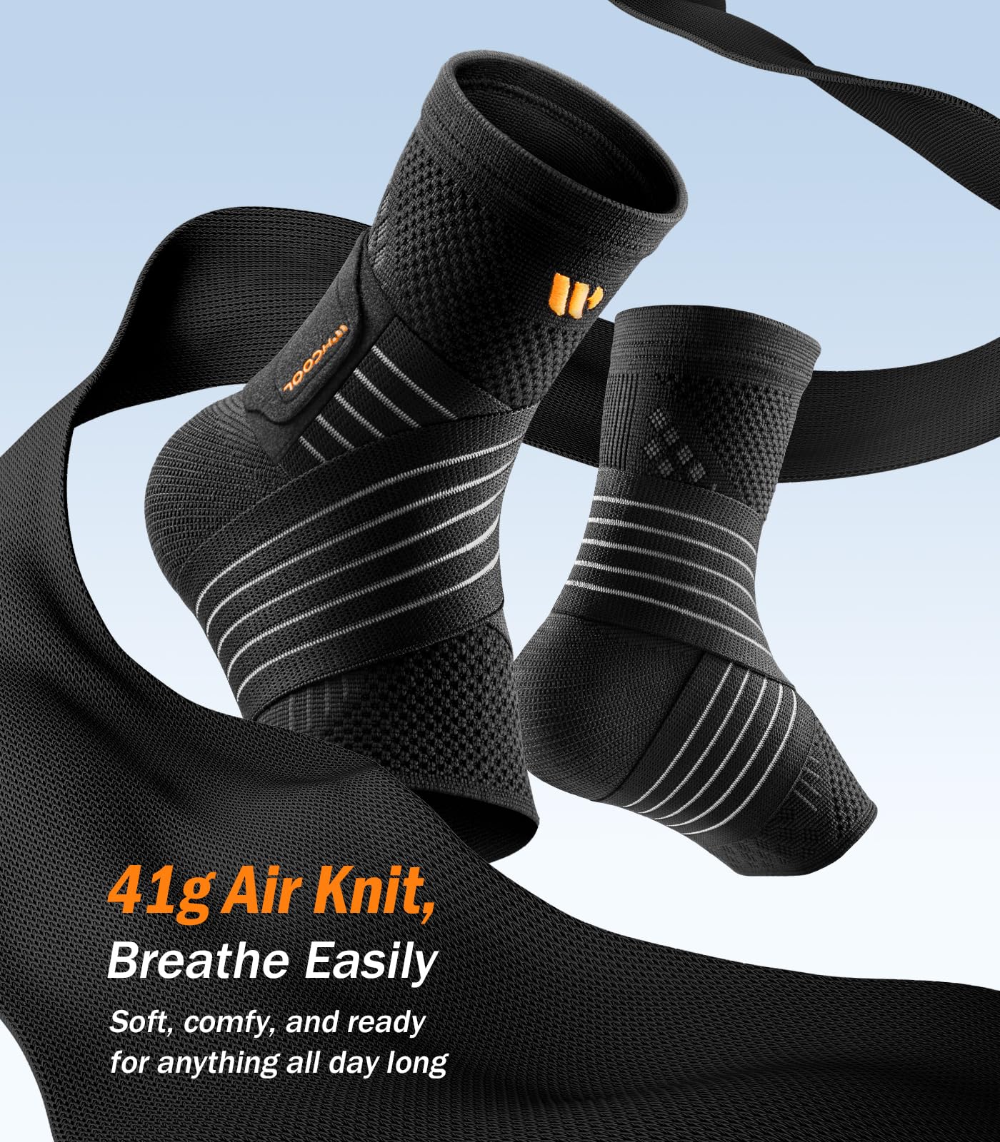 WHCOOL Low-Profile Ankle Braces for Women & Men, Customizable Ankle Compression Sleeve w/Wide Strap, Foot Support Wrap for Plantar Fasciitis Pain Relief, Achilles Tendonitis, Sprain, Black, 1 Pair, XL