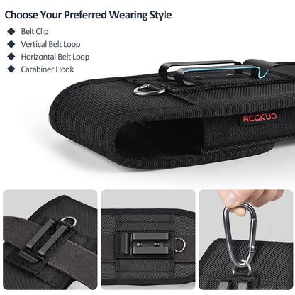 ACCKUO Phone Holster for Belt with Metal Clip and Magnetic Closure Compatible with iPhone 17 Pro Max, Galaxy S26/S25/S24/S23/S22/S21/S20 Ultra A17 A16 A26 A36 for Everyday Protection, XL-Black