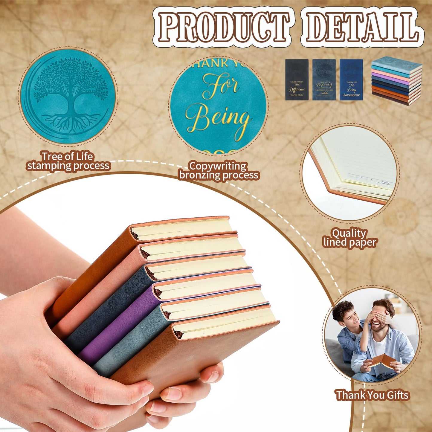 Chuangdi 20 Pcs Thank You Gifts Leather Journal Notebook Bulk A6 Employee Appreciation Gifts Leather Notebooks Writing Journal Inspirational Notebook Pocket Notepad for Women Men Employee
